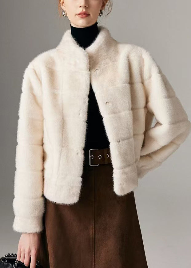 White Striped Mink Velvet Coats Oversized Winter