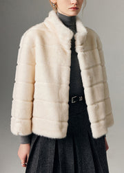 White Striped Mink Velvet Coats Oversized Winter