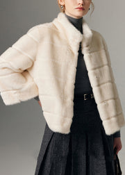 White Striped Mink Velvet Coats Oversized Winter