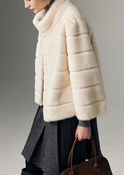 White Striped Mink Velvet Coats Oversized Winter