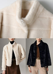 White Striped Mink Velvet Coats Oversized Winter