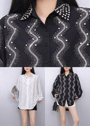 White Striped Nail Bead Button Shirts Fall