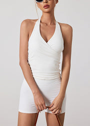 White V Neck High Waist Sports Bra And Leggings Set Suit