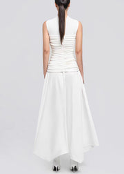 White Wrinkled Cotton Long Dresses Asymmetrical Summer