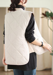 White Zippered Plaid Cozy Parka Sleeveless