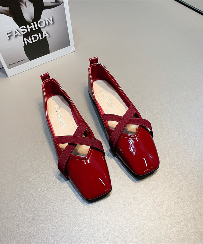 Wine Red Faux Leather Flat Shoes For Women Splicing Cross Strap