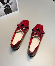 Wine Red Faux Leather Flat Shoes For Women Splicing Cross Strap