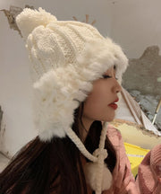 Winter Grey Warm Fuzzy Ball Rabbit Fur Knitted Hat