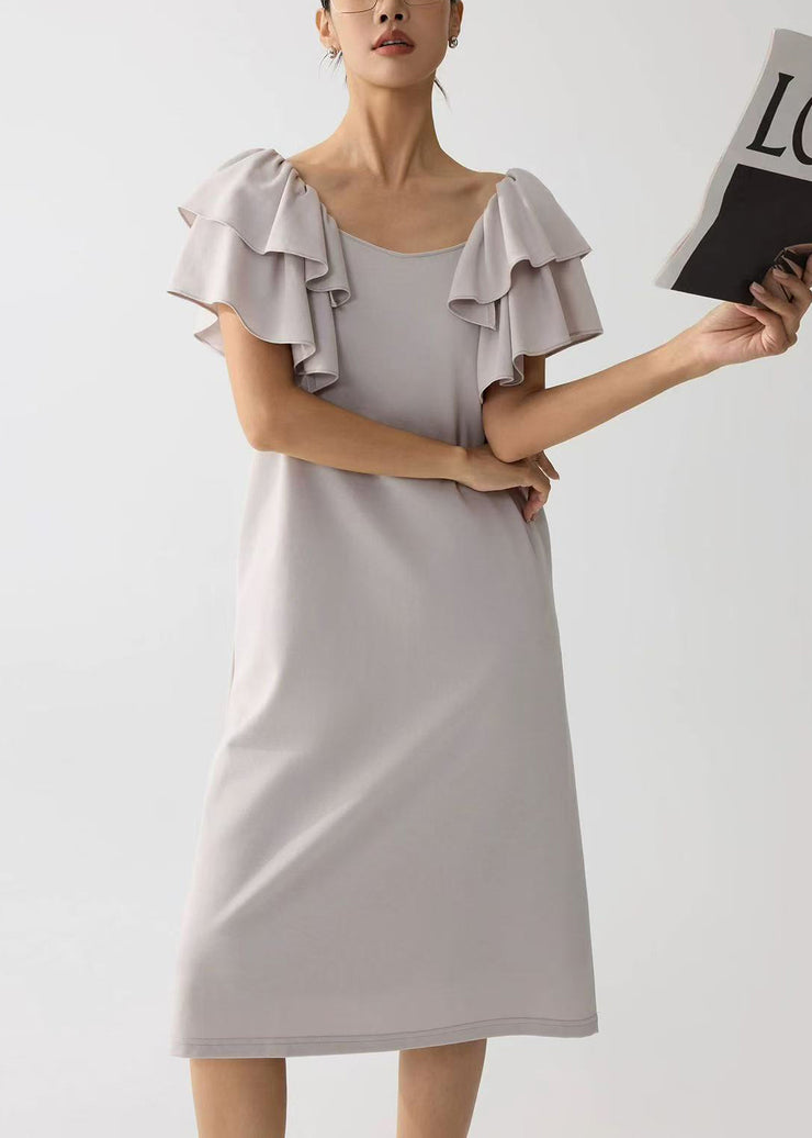 Women Apricot Cotton Work Straight Dress Butterfly Sleeve