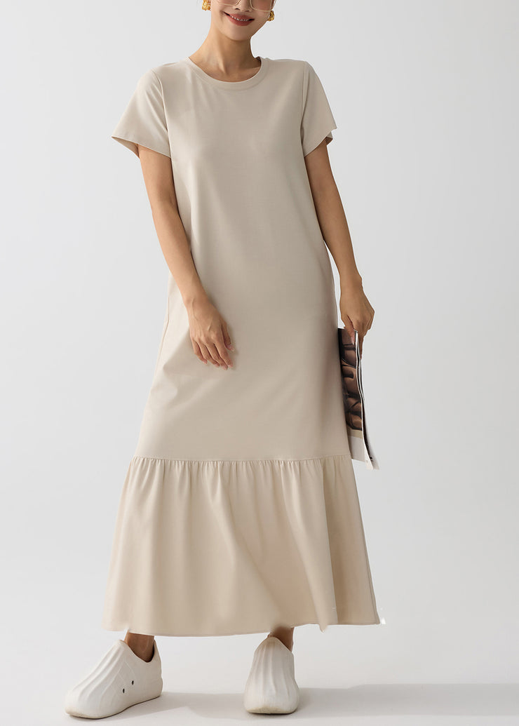 Women Apricot O-Neck Patchwork Cotton Holiday Dress Summer