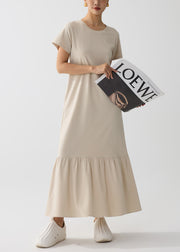 Women Apricot O-Neck Patchwork Cotton Holiday Dress Summer