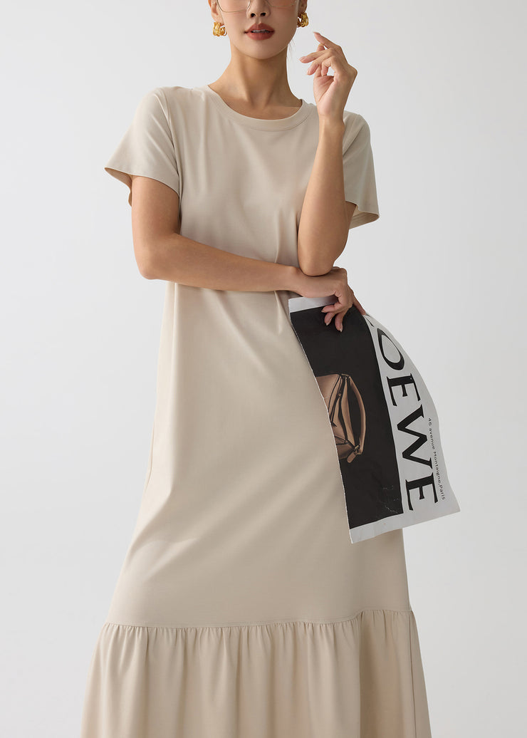 Women Apricot O-Neck Patchwork Cotton Holiday Dress Summer