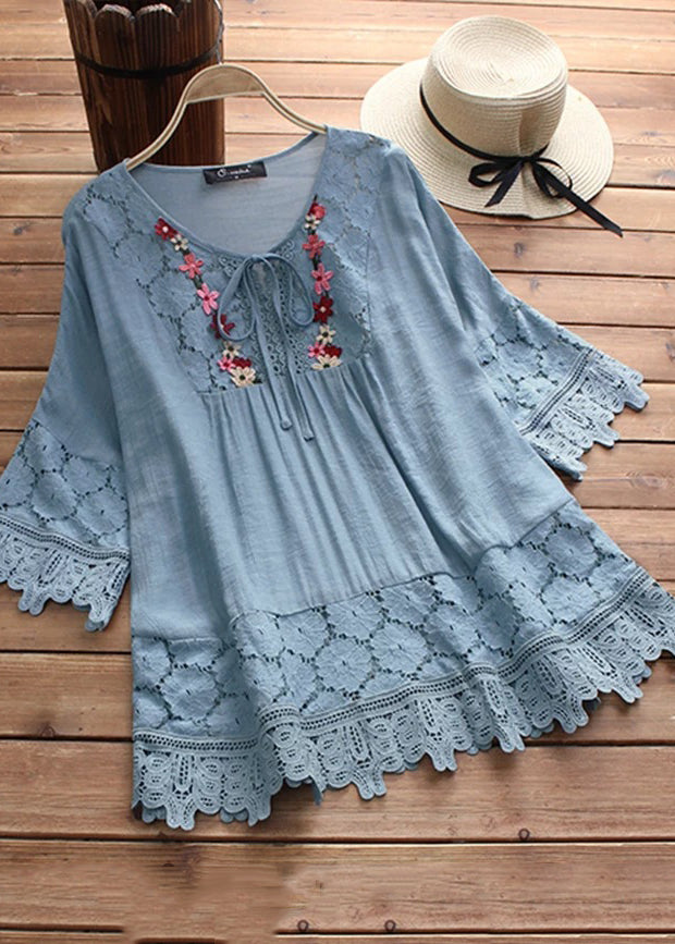 Women Apricot O Neck Patchwork Lace T Shirt Summer