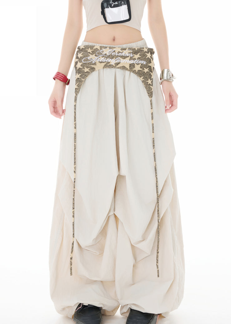 Women Apricot Oversized Wrinkled Spandex Wide leg Pants Spring