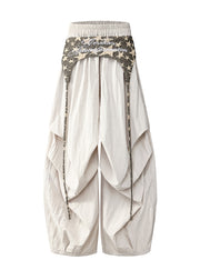 Women Apricot Oversized Wrinkled Spandex Wide leg Pants Spring