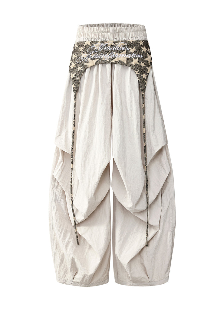 Women Apricot Oversized Wrinkled Spandex Wide leg Pants Spring