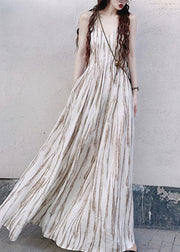 Women Apricot Striped Exra Large Hem Cotton Vacation Dresses Summer