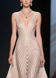 Women Apricot Striped Patchwork Lace Silm Fit Evening Dress Summer