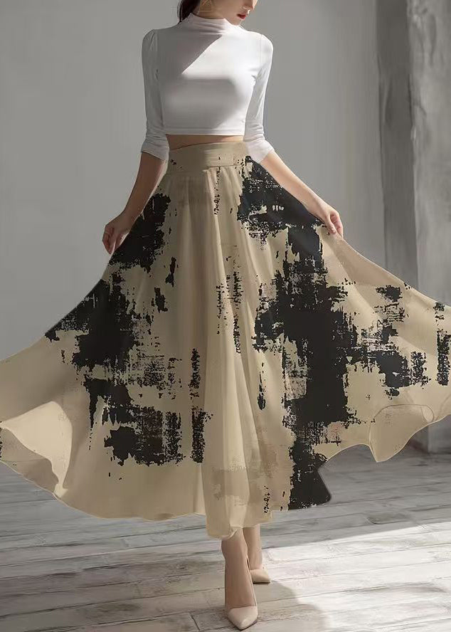 Women Apricot Tie Dye Exra Large Hem Chiffon Skirt Summer