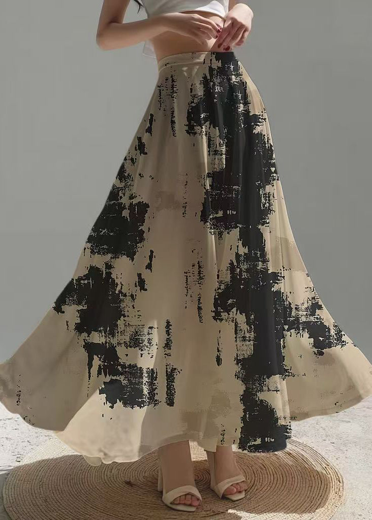 Women Apricot Tie Dye Exra Large Hem Chiffon Skirt Summer