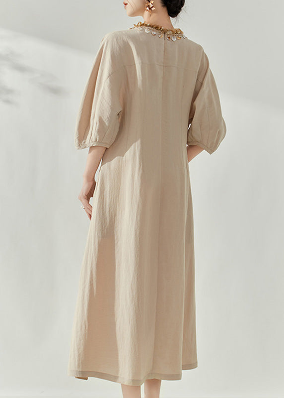 Women Apricot V Neck Maxi Dresses Fall