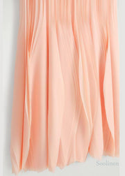 Women Apricot Wrinkled Chiffon Long Dress Sleeveless
