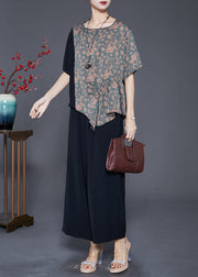 Women Asymmetrical Patchwork Print Silk Two-Piece Set Fall