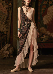 Women Asymmetrical Patchwork Ruffles Chiffon Evening Dress Summer