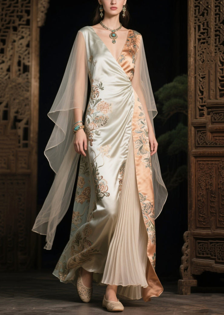 Women Asymmetrical Patchwork Tulle Evening Dress Cloak Sleeves