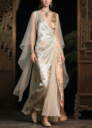 Women Asymmetrical Patchwork Tulle Evening Dress Cloak Sleeves