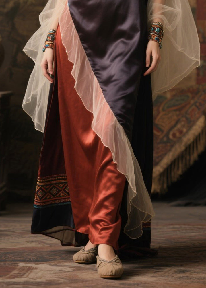 Women Asymmetrical Patchwork Tulle One Shoulder Long Dress Summer