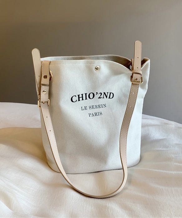 Women Beige Letter Large Capacity Canvas Shoulder Bag