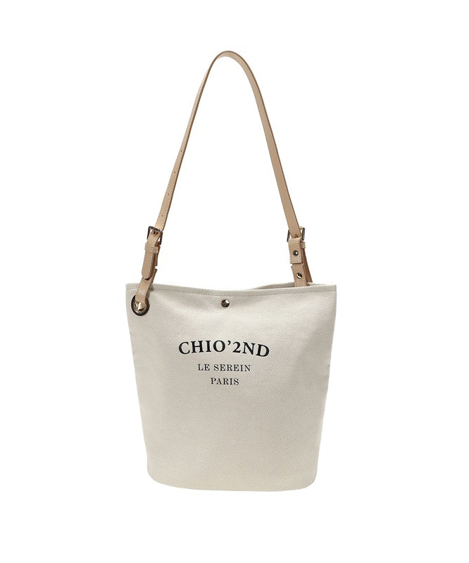 Women Beige Letter Large Capacity Canvas Shoulder Bag