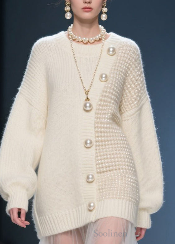 Women Beige O Neck Tulle Patchwork Knit Sweater Dress Fall