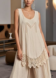 Women Beige Oversized Patchwork Lace Tanks Summer