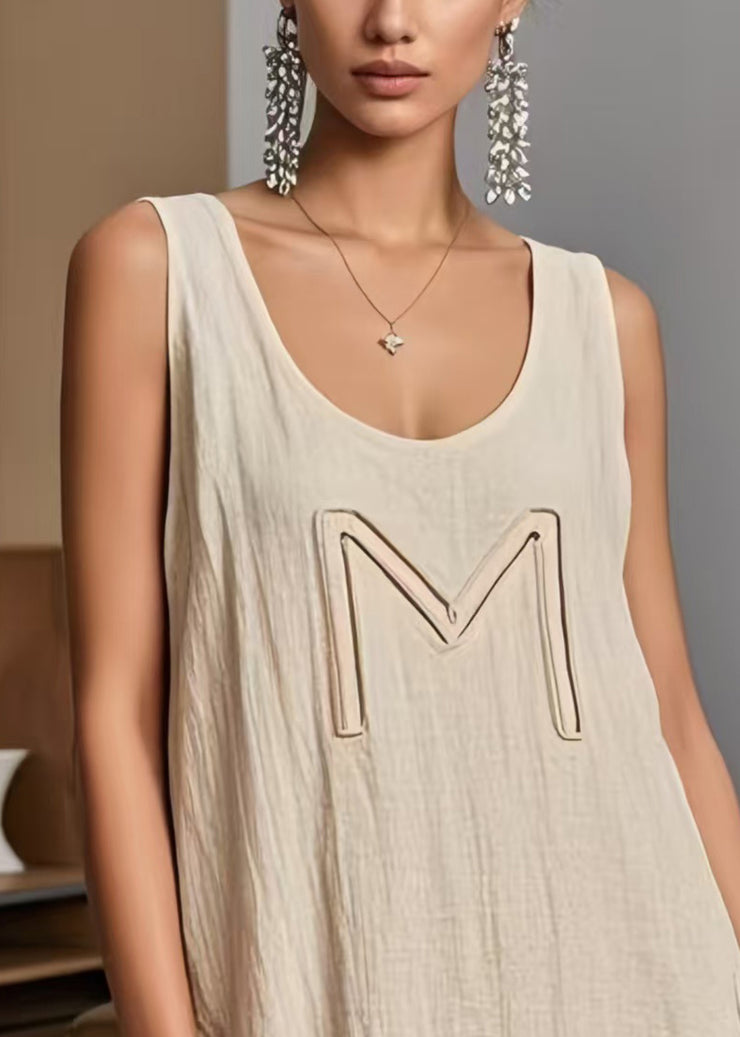 Women Beige Oversized Patchwork Lace Tanks Summer