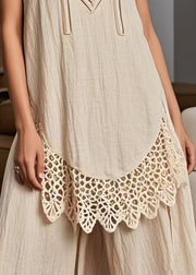 Women Beige Oversized Patchwork Lace Tanks Summer