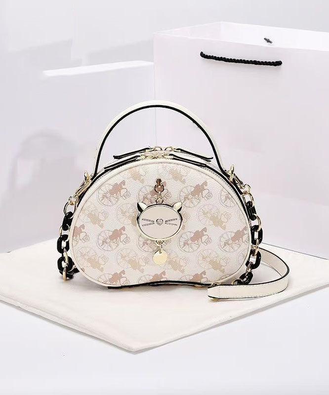 Women Beige Print Faux Leather Round Bag