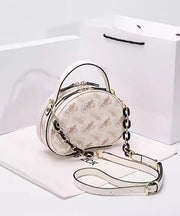 Women Beige Print Faux Leather Round Bag