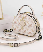 Women Beige Print Faux Leather Round Bag