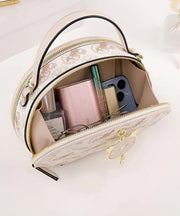 Women Beige Print Faux Leather Round Bag