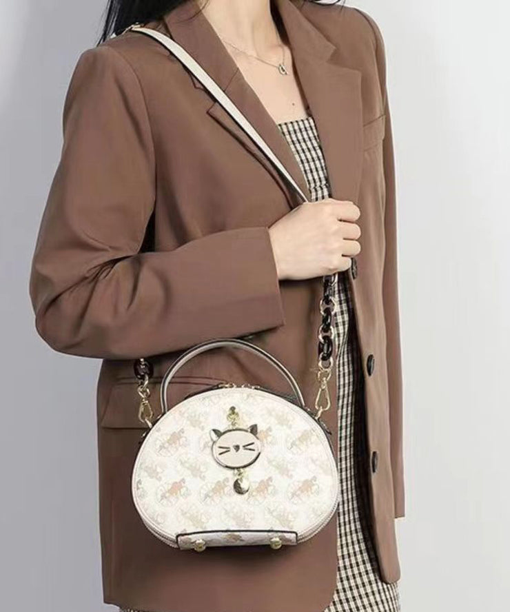Women Beige Print Faux Leather Round Bag