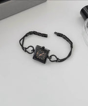Women Black Alloy Chain Hardlex Crystal Square Watches