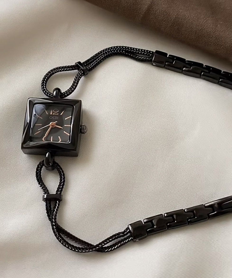 Women Black Alloy Chain Hardlex Crystal Square Watches