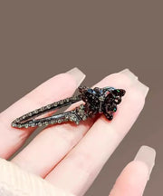 Women Black Alloy Zircon Coloured Glaze Butterfly Hairpin