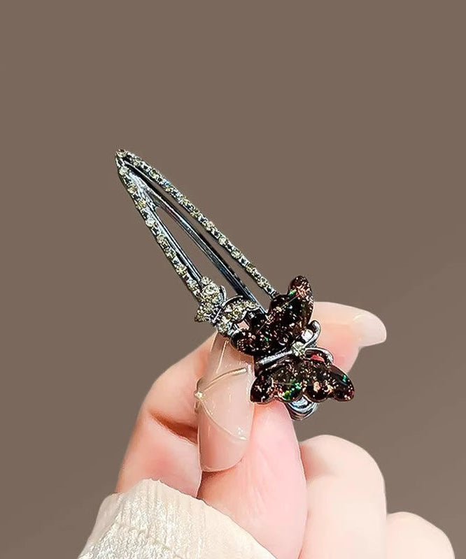 Women Black Alloy Zircon Coloured Glaze Butterfly Hairpin