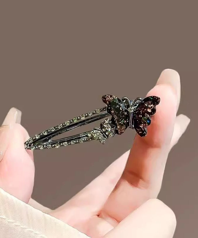 Women Black Alloy Zircon Coloured Glaze Butterfly Hairpin
