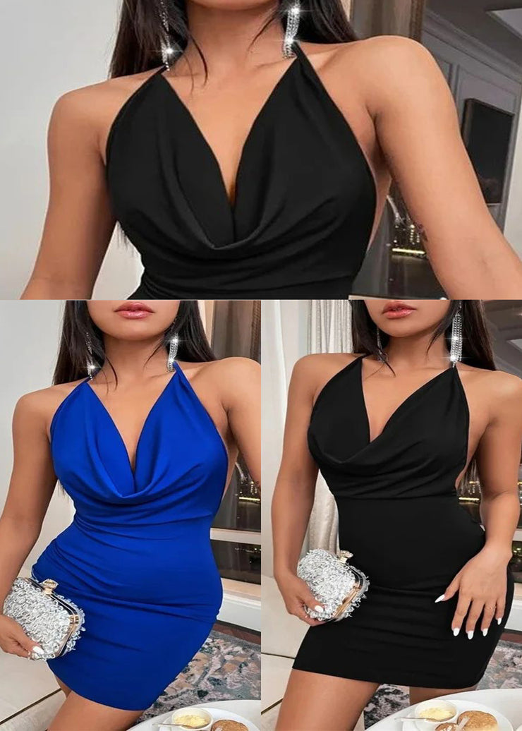 Women Black Backless Halter Evening Dress Summer