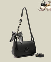 Women Black Bow Solid Durable Faux Leather Micro Bag