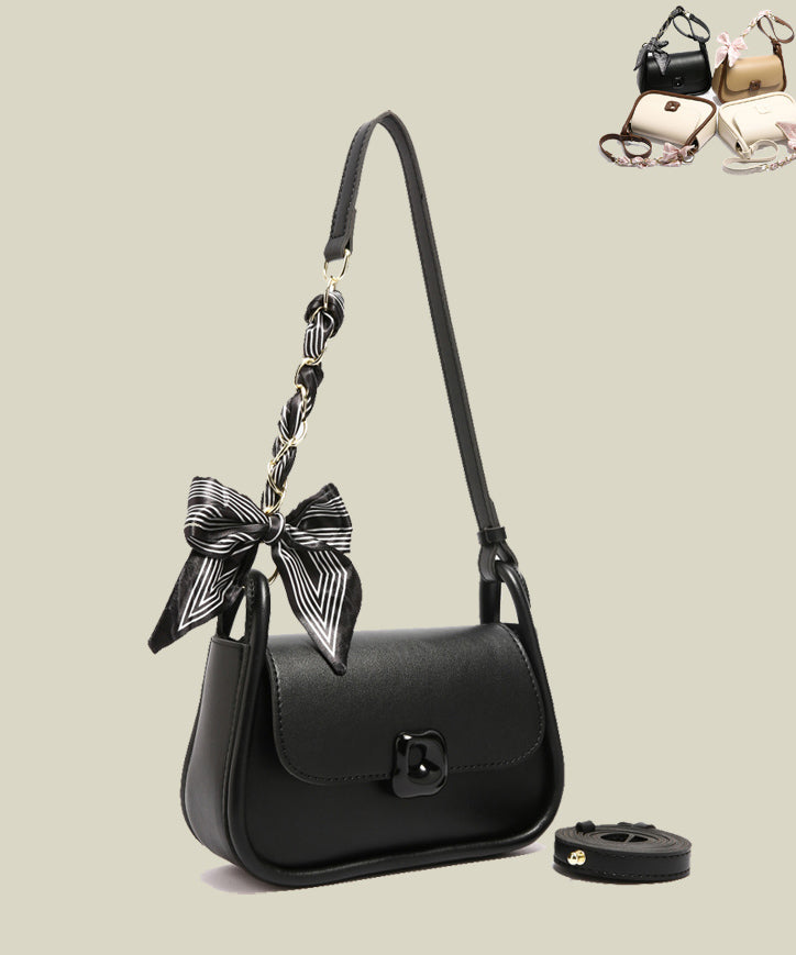 Women Black Bow Solid Durable Faux Leather Micro Bag